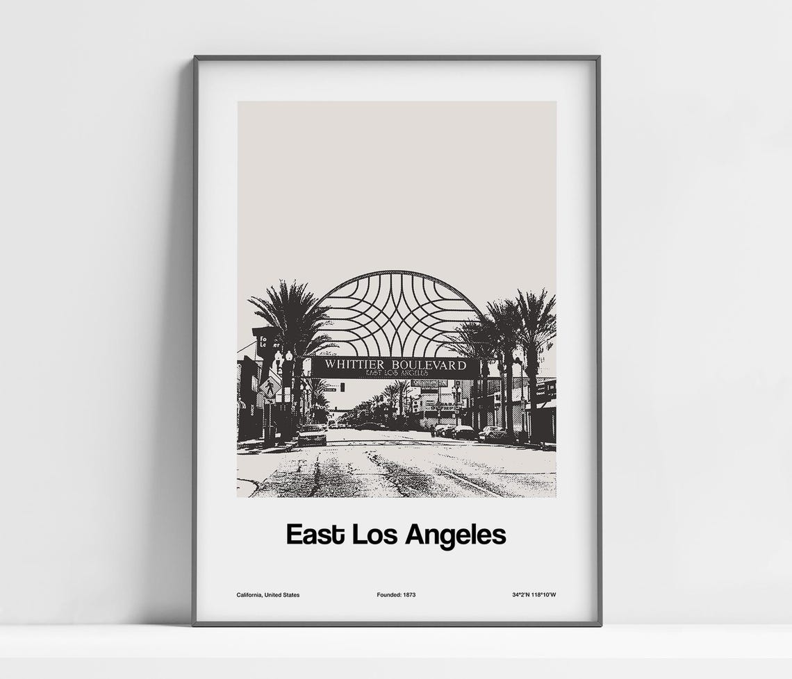 East Los Angeles Print East Los Angeles California Poster East Los Angeles Black White California Wall Art Minimalist Custom City Print