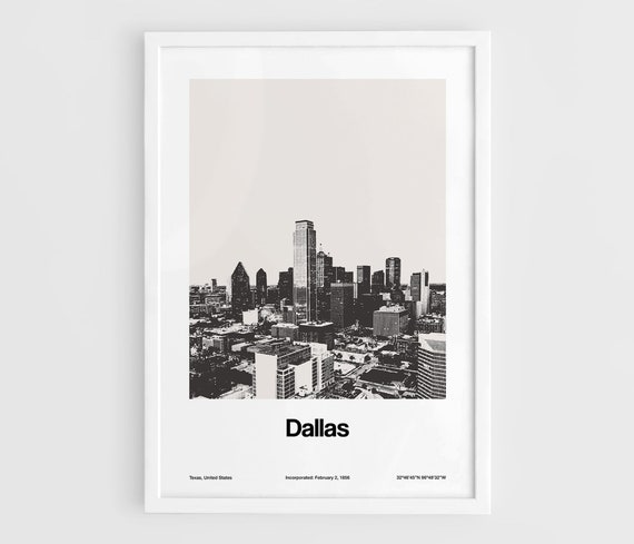 Dallas Skyline Minimalist Poster, Downtown Texas