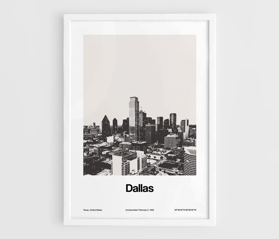 Dallas Skyline Minimalist Poster, Downtown Texas