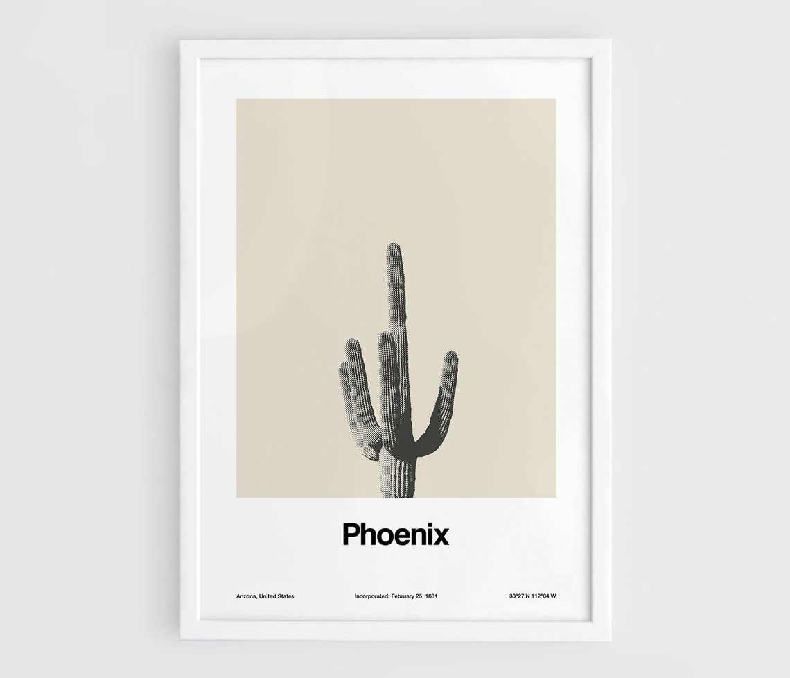 Phoenix Arizona Minimalist Travel Poster, Saguaro Cactus