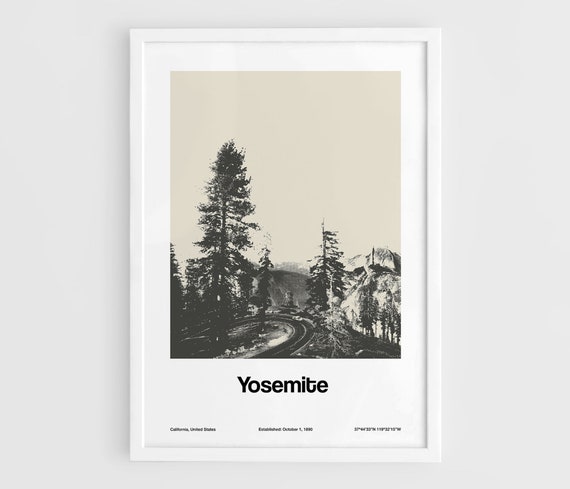 Yosemite National Park Road Poster, Minimalist Travel Print