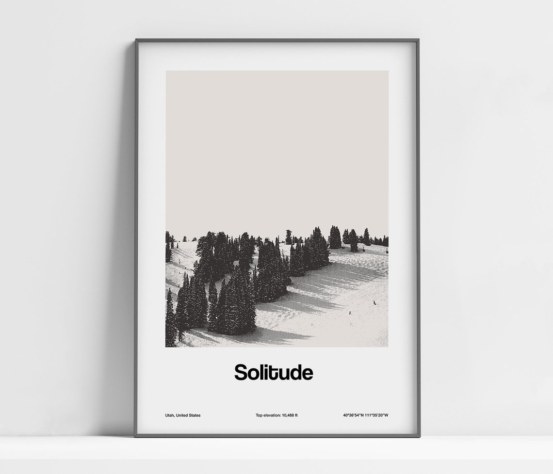 Solitude Utah Minimalist Travel Poster, Wasatch Mountains