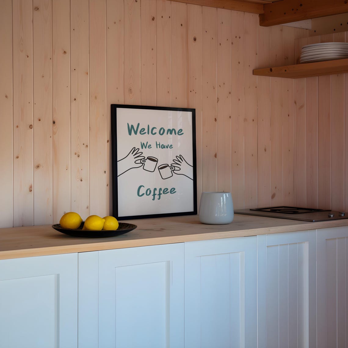 Welcome We Have Coffee Poster with Cheering Mugs Fun Kitchen Decor - Image 2