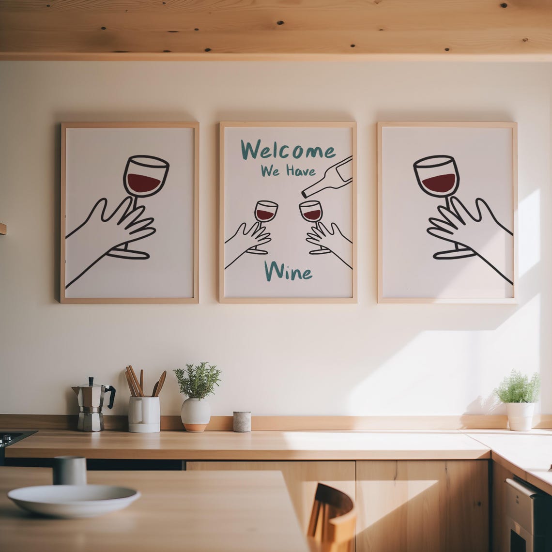 Welcome We Have Wine Poster with Toasting Glasses Fun Kitchen Decor - Image 2