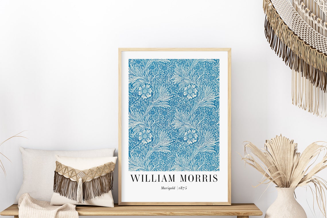 William Morris Marigold 1875 Blue Floral Pattern Art Deco Poster - Image 5
