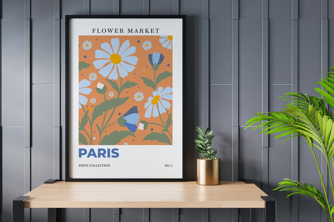 Paris Flower Market White Daisies Botanical Retro City Art Poster - Image 3