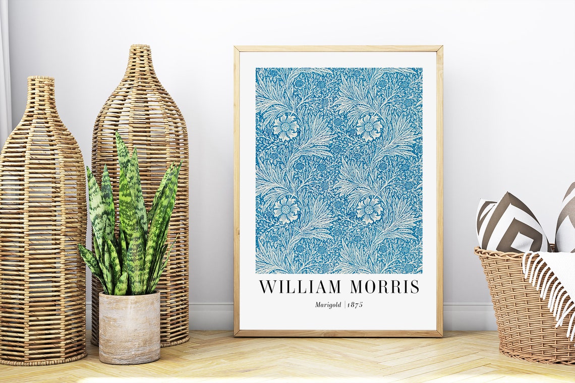 William Morris Marigold 1875 Blue Floral Pattern Art Deco Poster - Image 4