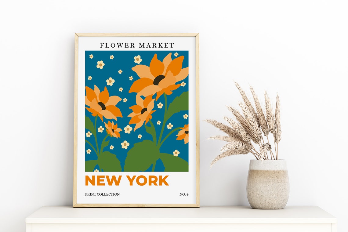 New York Flower Market Sunflowers Botanical Retro City Art Poster - Image 3
