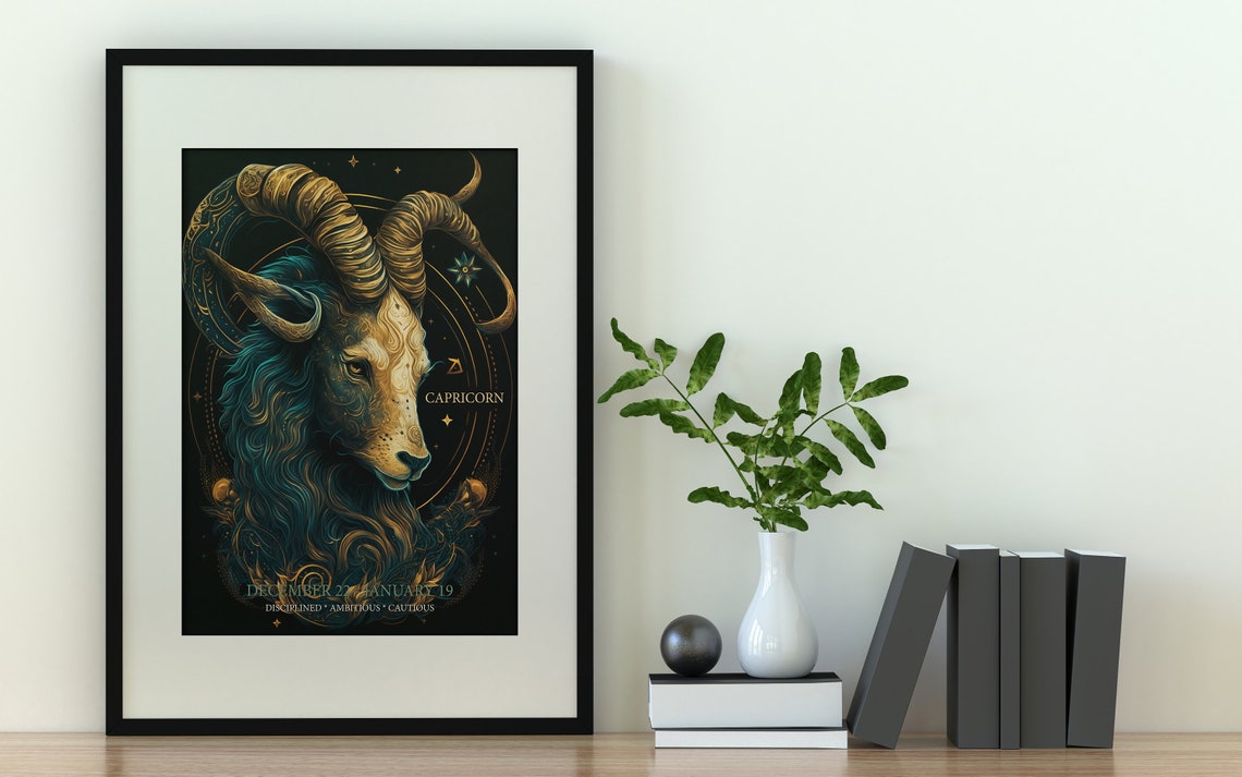 Capricorn Zodiac Goat Gold Celestial Astrology Star Sign Poster - Image 5