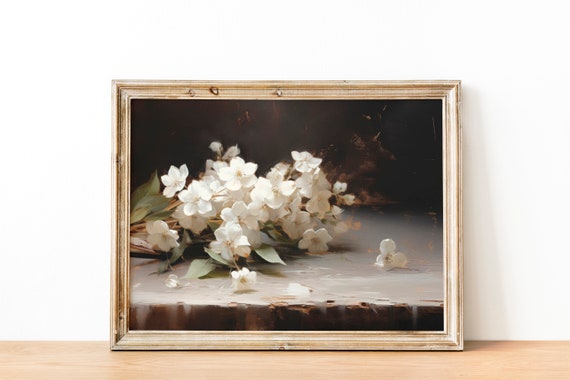 Moody Hydrangea Oil Painting Hydrangea Vintage Painting Farmhouse Botanical Wall Art Hydrangea Print Art Hydrangea Oil Art Painting