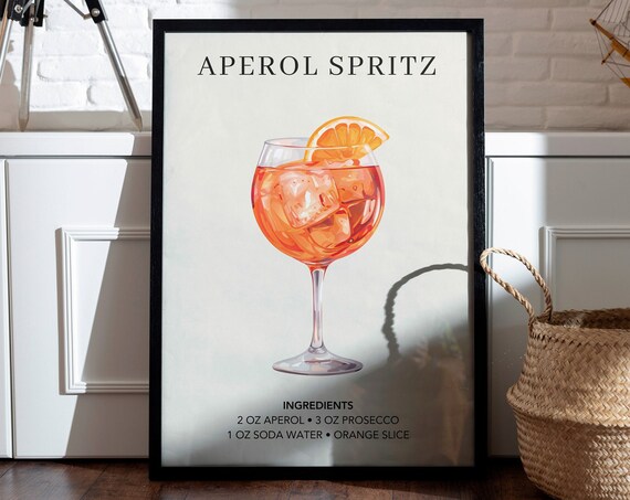 Aperol Spritz Minimalist Cocktail Illustration Clean Modern Bar Decor Poster