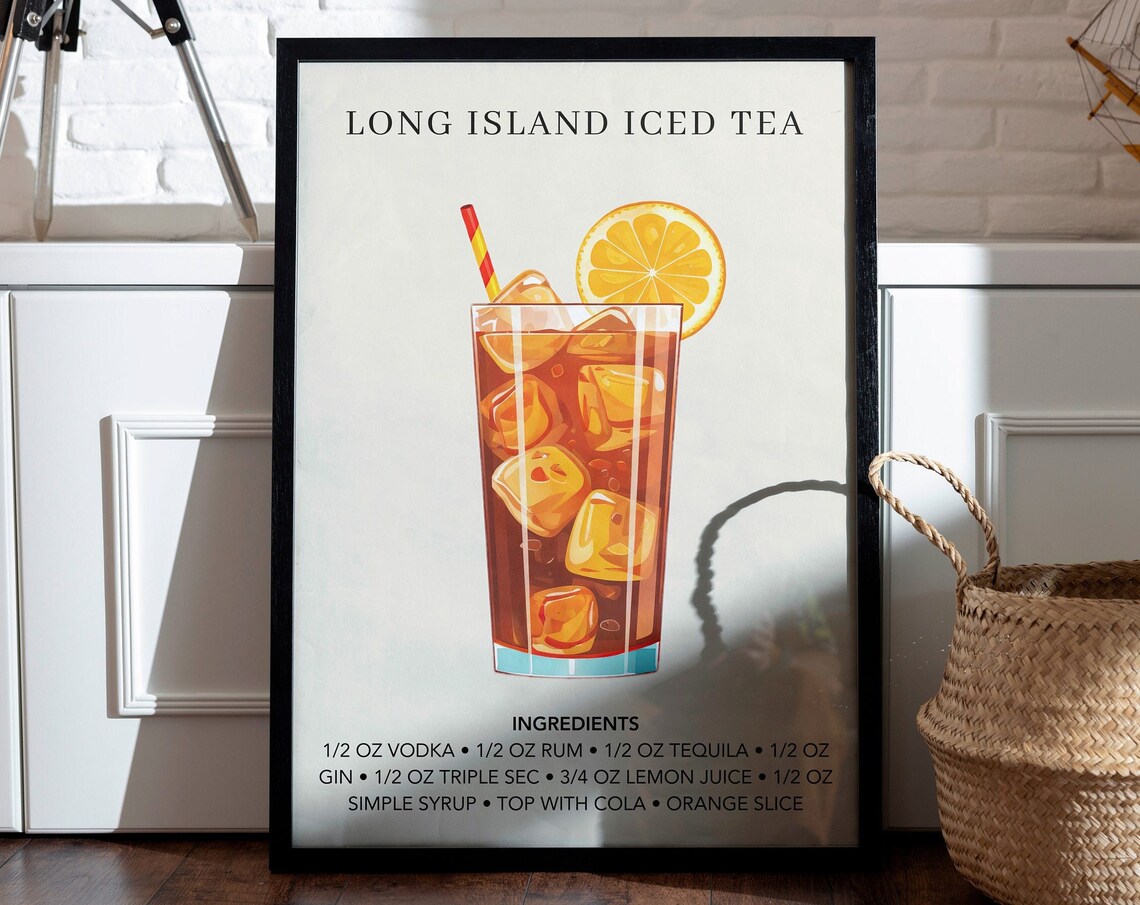 Long Island Iced Tea Watercolor Retro Drink Poster