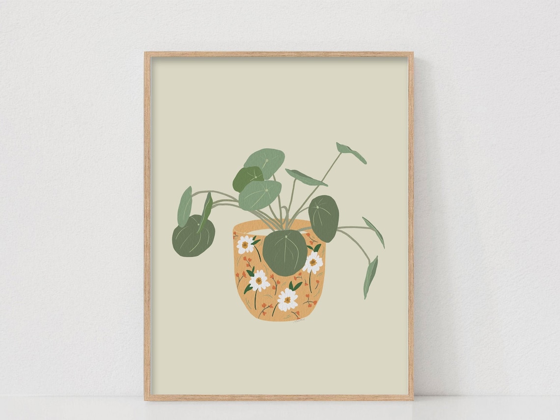House Plants Pilea Plant Art Print, Boho Botanicals
