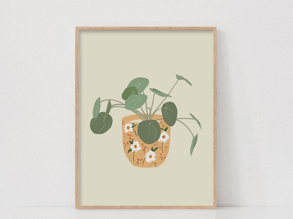 House Plants Pilea Plant Art Print, Boho Botanicals