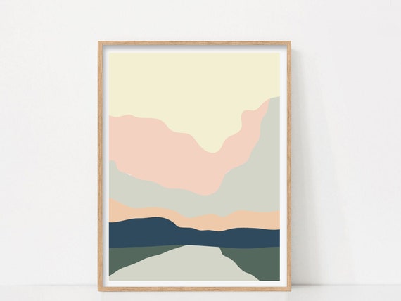Abstract Landscape Art Print, Modern Minimalist Mountains