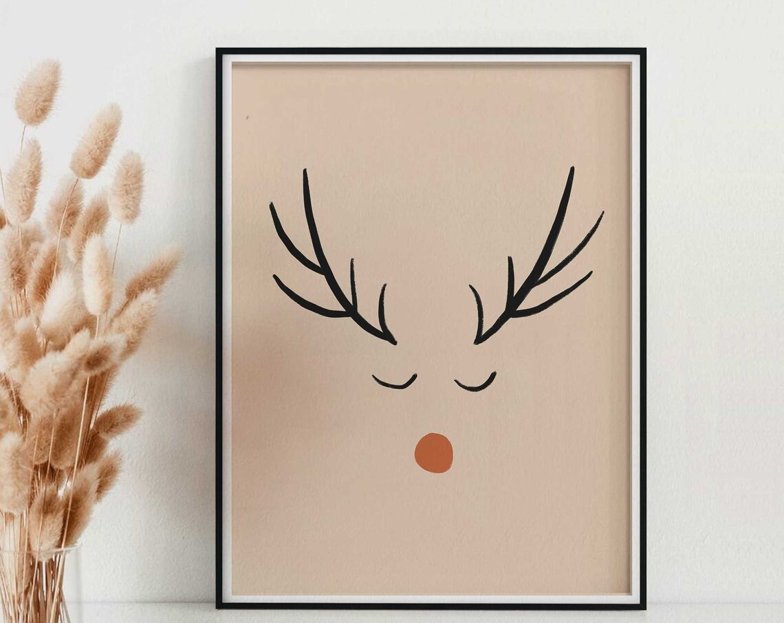 Christmas Reindeer Minimalist Boho Art Print