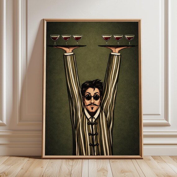 Cocktail Waiter Overhead Wine Trays Vintage Speakeasy Bar Poster