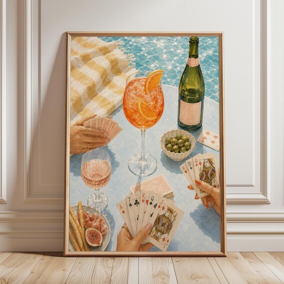 Poolside Card Game Aperol Spritz Summer Cocktail Leisure Poster