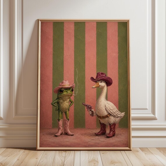 Cowboy Goose Poster Smoking Frog Western Duel Funny Animal Wall Art