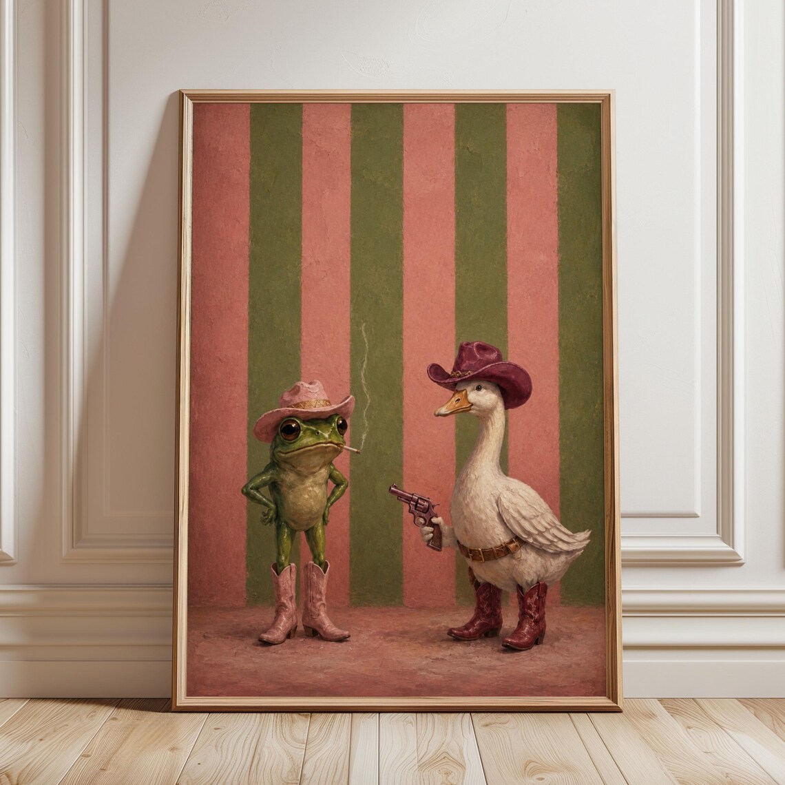 Cowboy Frog and Goose Western Duel Funny Pink Boots Art Poster