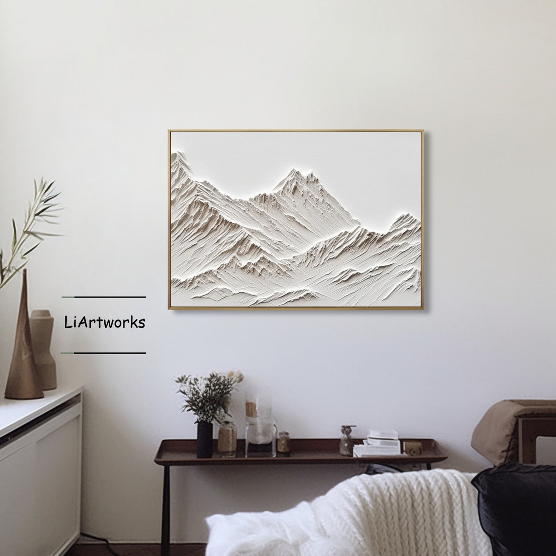 White 3D Textured Mountain Relief Sculptural Minimalist Art Poster - Image 3
