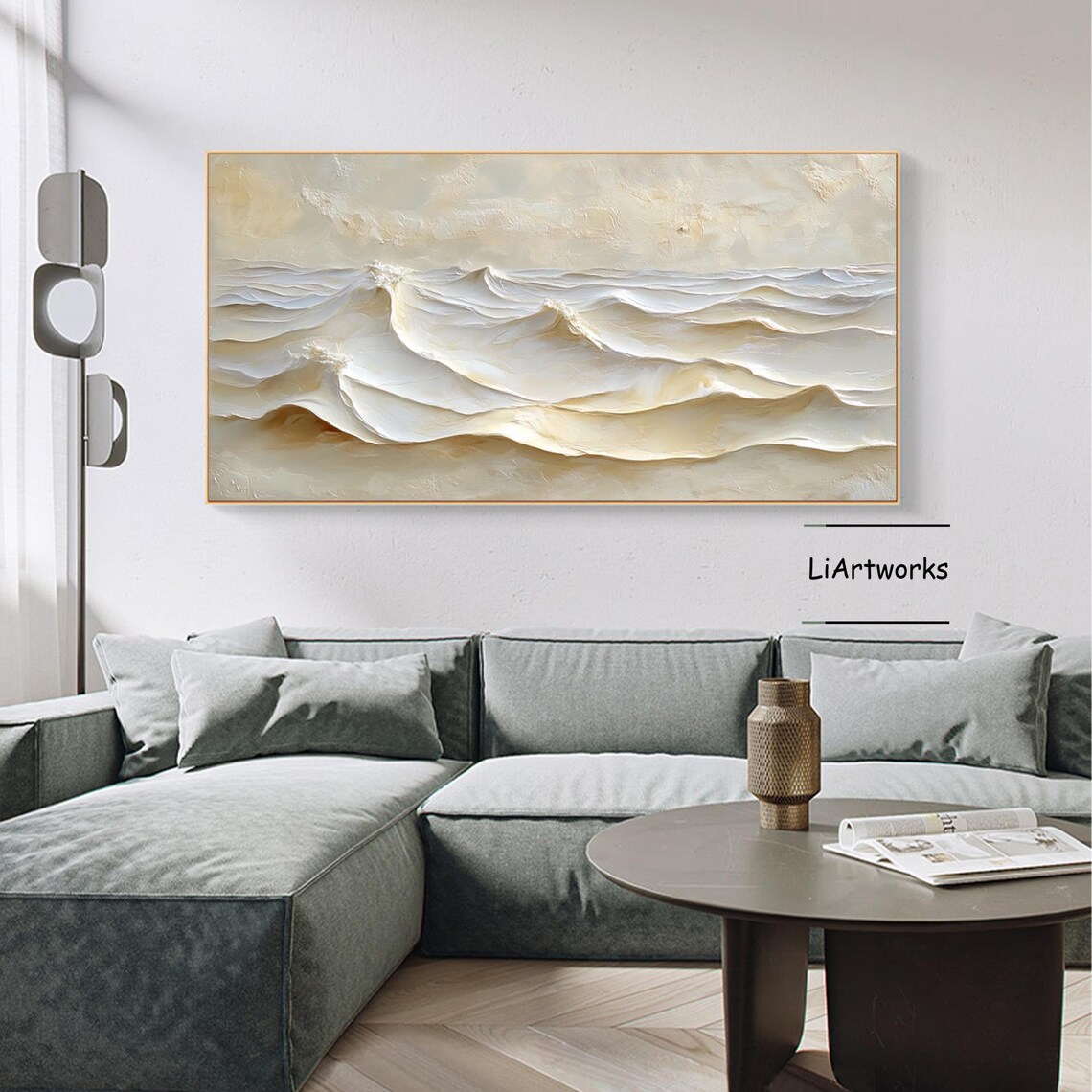 Ivory White Layered Ocean Wave Ribbon in Soft Impasto Art Poster - Image 4