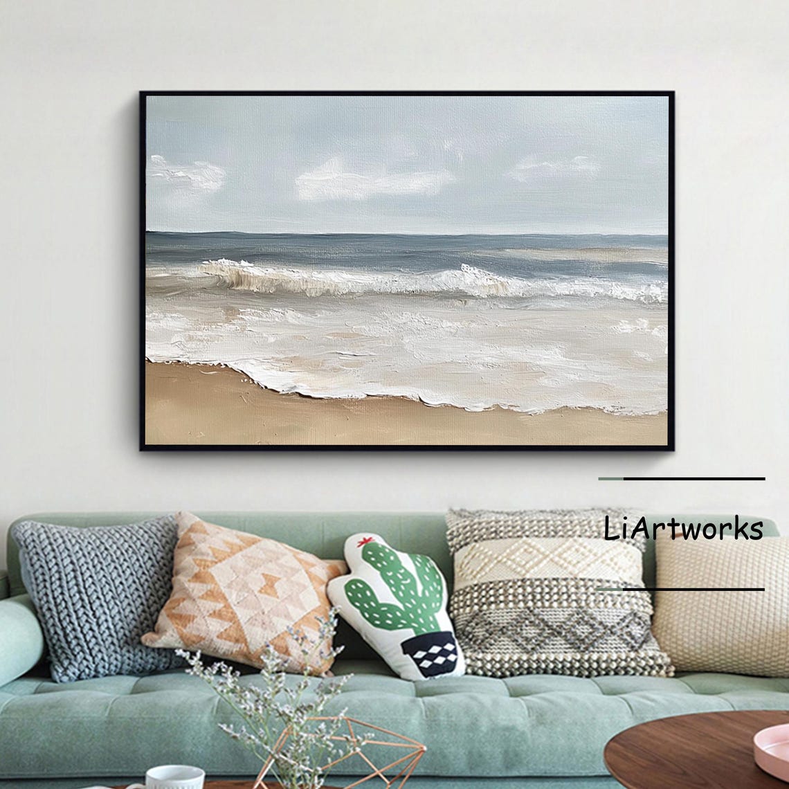 Original Sea Landscape Wall Art Blue Ocean Seascape Painting Beach Abstract Painting Sky And Sea Wall Painting Modern Living Room Art Decor - Image 3
