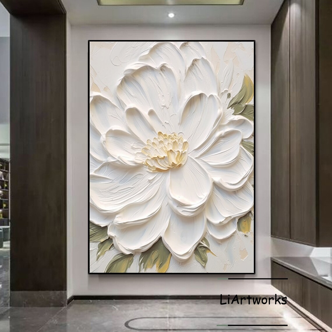 Abstract White Flower Oil Painting On Heavy Textured Flower Painting White Floral Landscape Acrylic Painting Living Room Decor Gift - Image 3