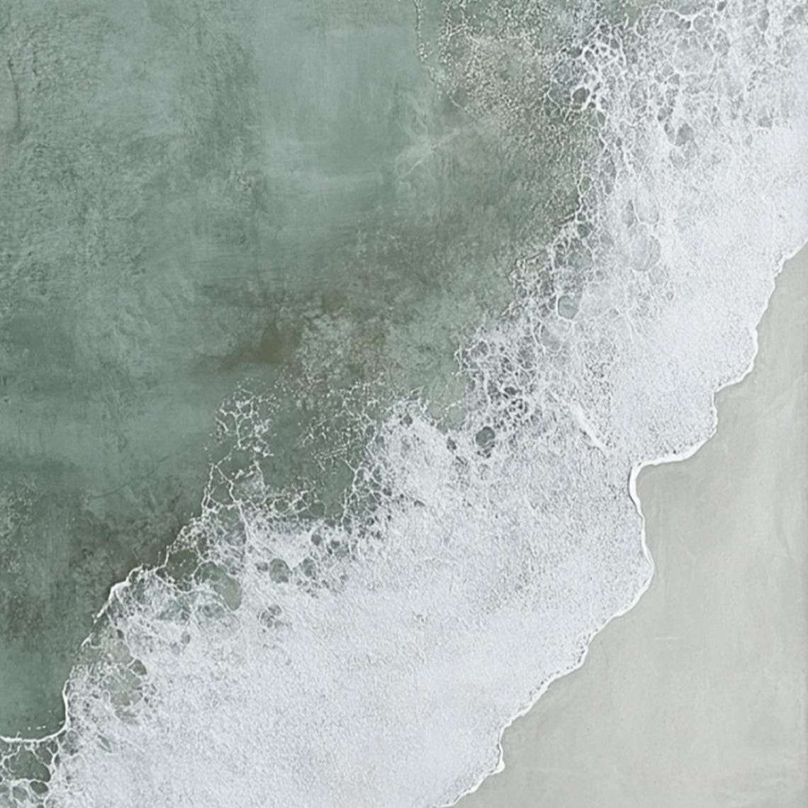 Aerial Sage Green Ocean Wave White Foam Surf Art Wall Poster - Image 2