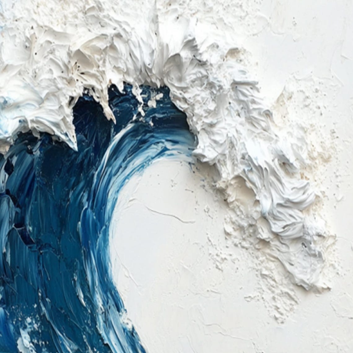 Powerful Curling Blue Ocean Wave White Crest Impasto Art Poster - Image 2