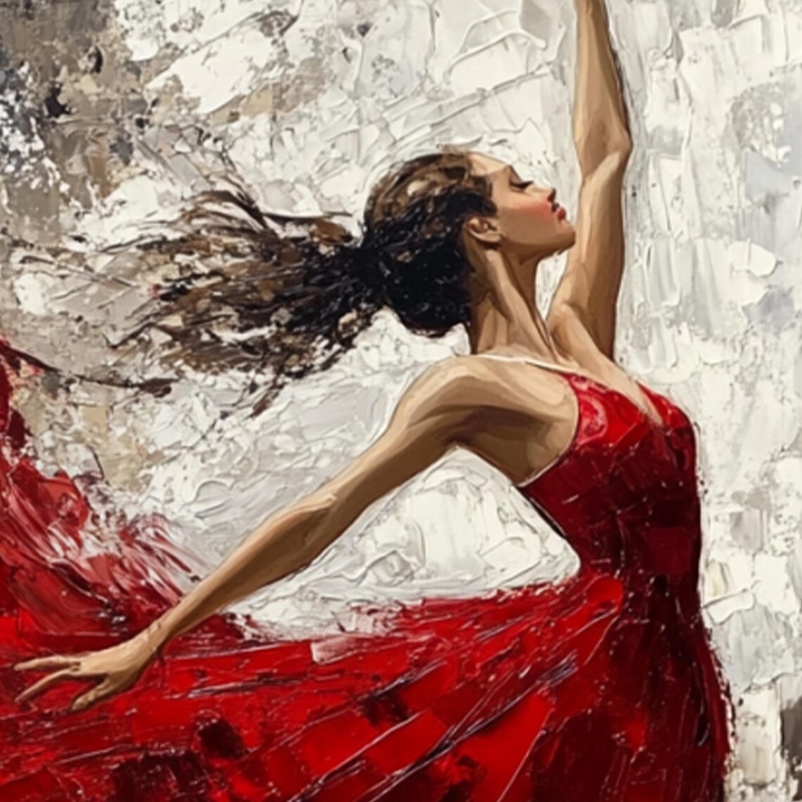 Passionate Ballerina In Red Dress Abstract Background Art Poster - Image 2