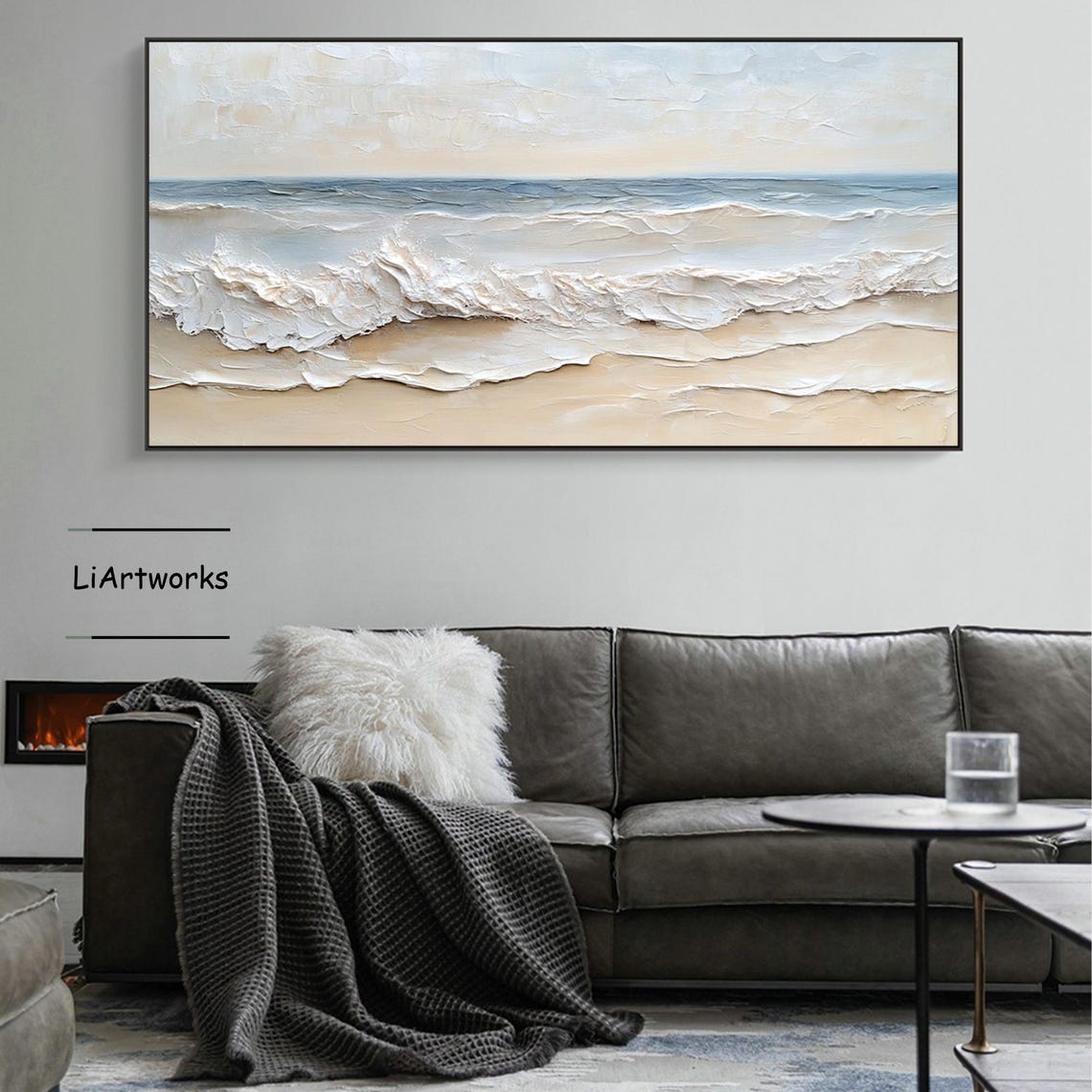 Blue Gray Shoreline Wave With Foamy Crest Over Warm Sand Poster - Image 4
