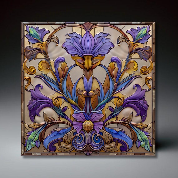 Purple Floral Art Nouveau Vintage Inspired Art Print