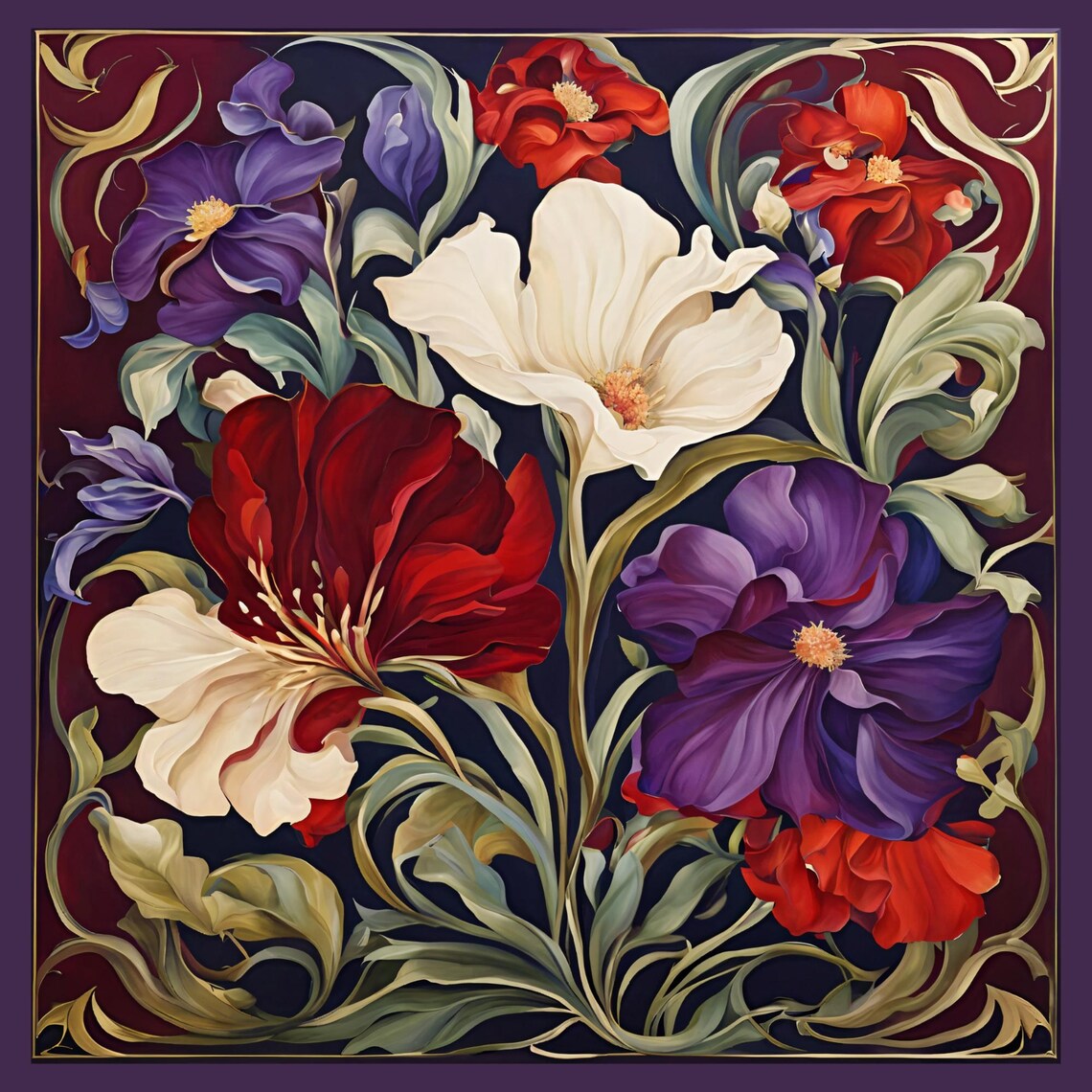 Pansy Art Nouveau Ceramic Tile, Floral Decor - Image 4