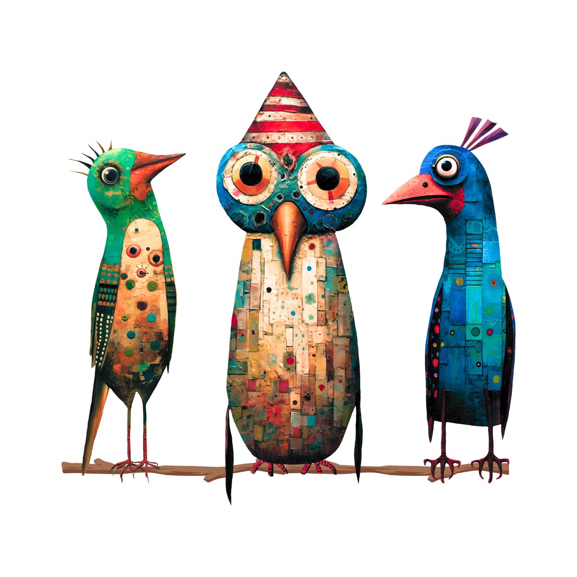 Whimsical Bird Folk Art Christmas Decorative Art Print - Image 5