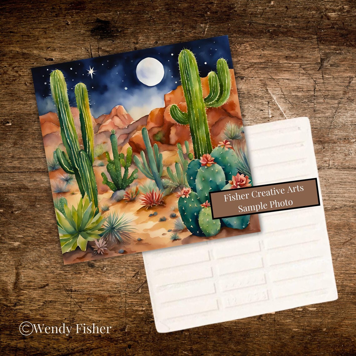 Southwestern Night Desert Cactus Wall Art Print - Image 2