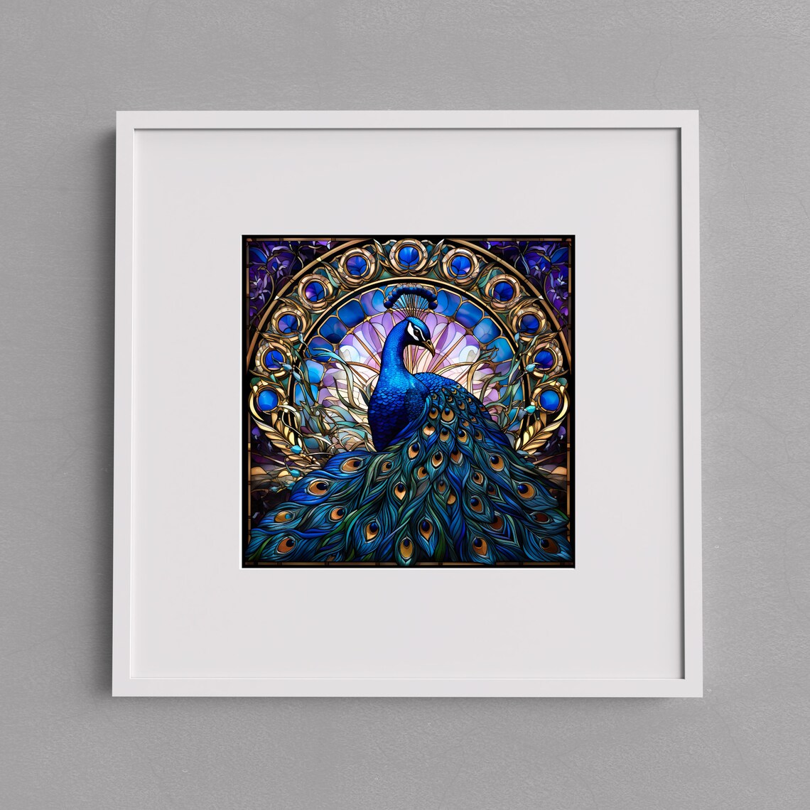 Peacock Stained Glass Effect Art Nouveau Art Print - Image 2