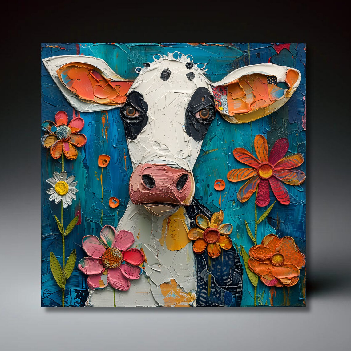 Black And White Cow Folk Art Kitchen Wall Art Print