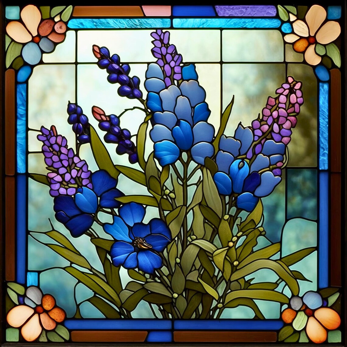Texas Bluebonnets Stained Glass Look Decorative Tile - Image 4