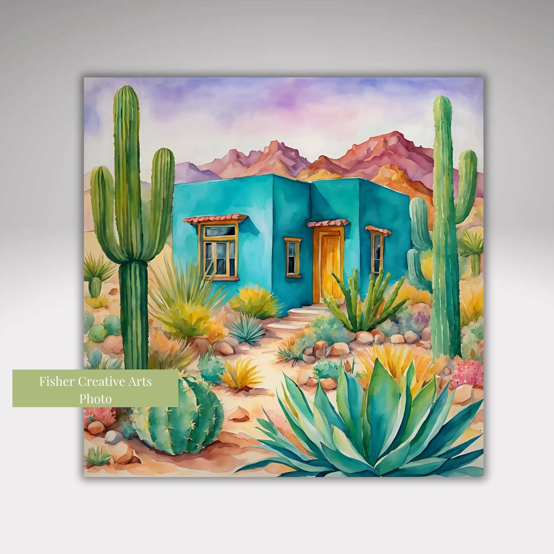 Turquoise Adobe House, Arizona New Mexico Art Print