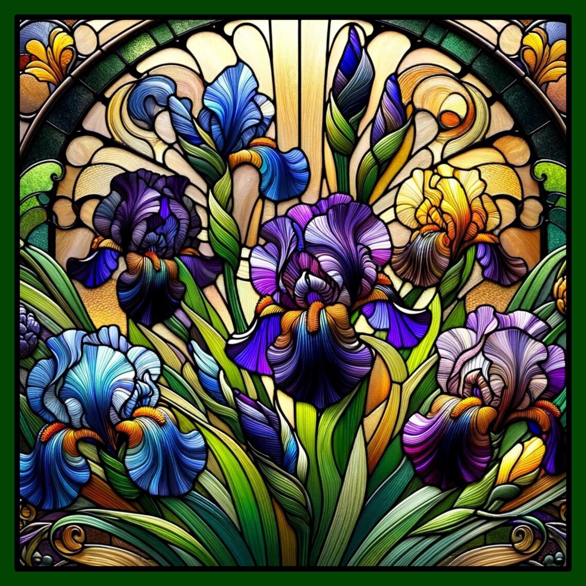 Stained Glass Iris Floral Art Print, Botanical Decor - Image 4