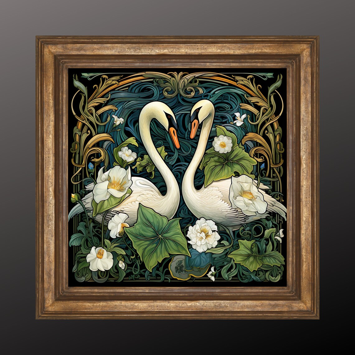 Art Nouveau Botanical Swans Ceramic Tile Print - Image 3