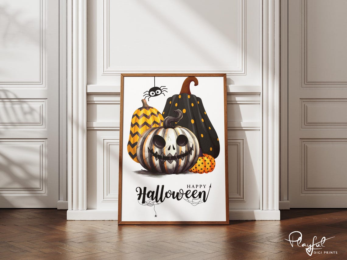Scarry Pumpkin Print Fall Decor Cute Halloween Pumpkin Print Cozy Fall Art For Home Spooky Cute Wall Art - Image 4