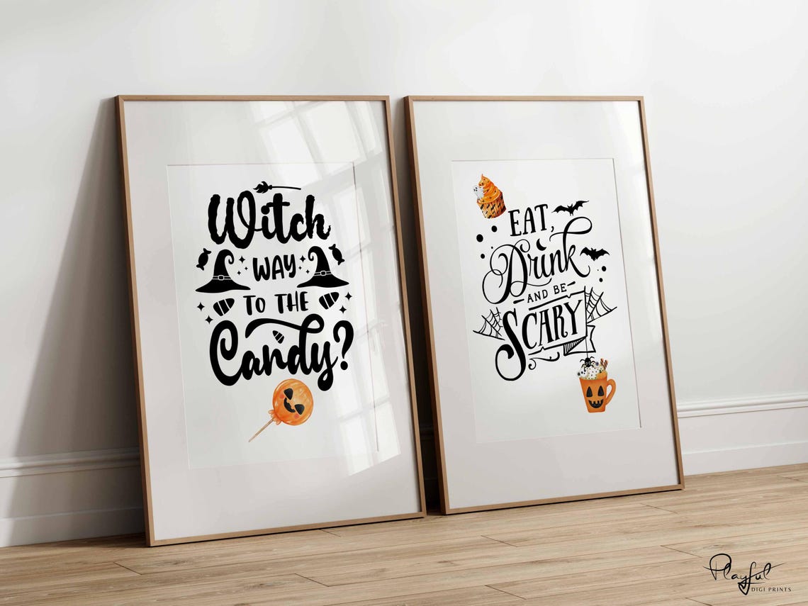 Funny Halloween Quote Set Witch Way Candy Eat Drink Be Scary Poster