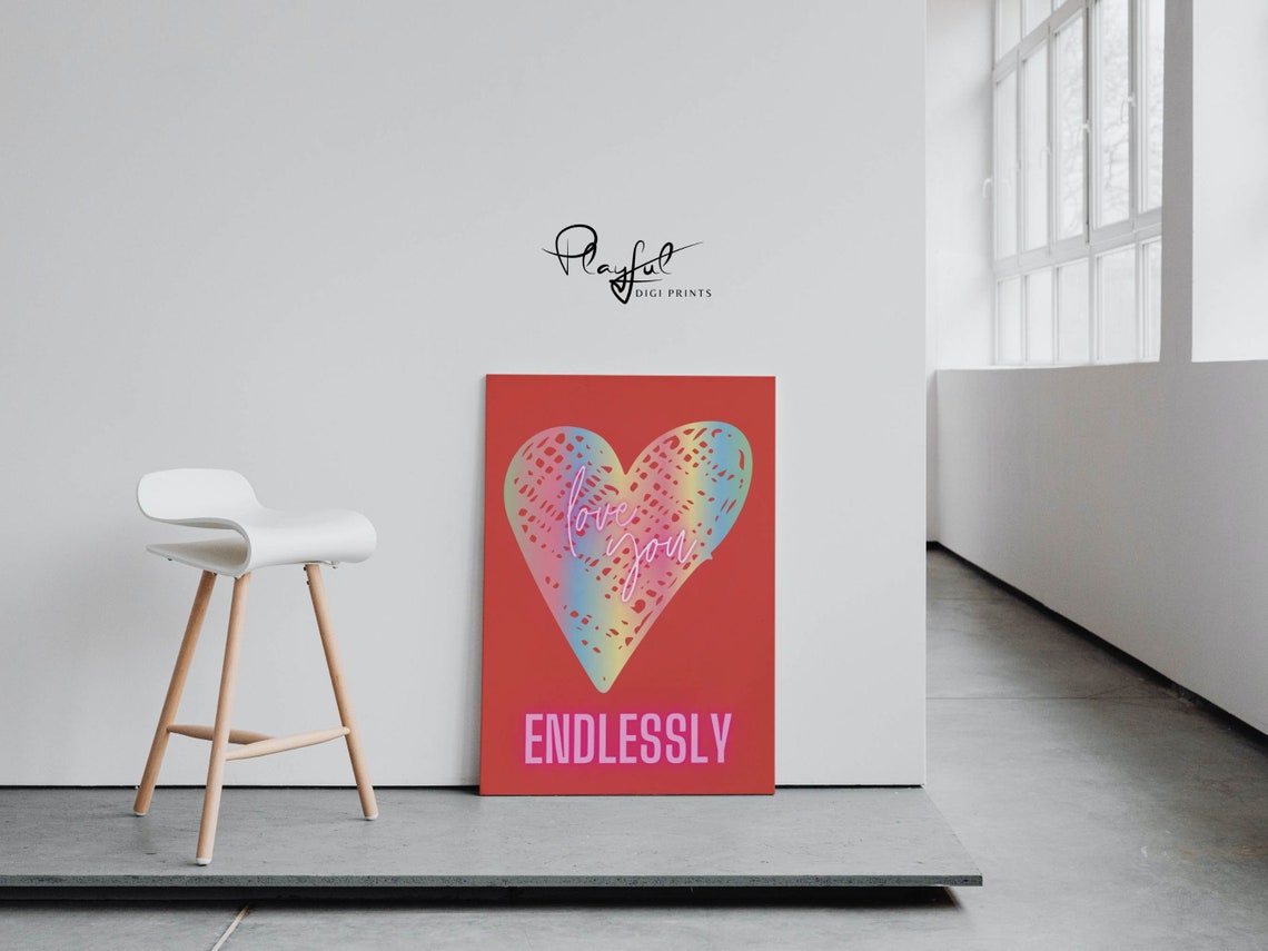 Love You Endlessly Gradient Heart Red Romantic Gift Wall Art - Image 4