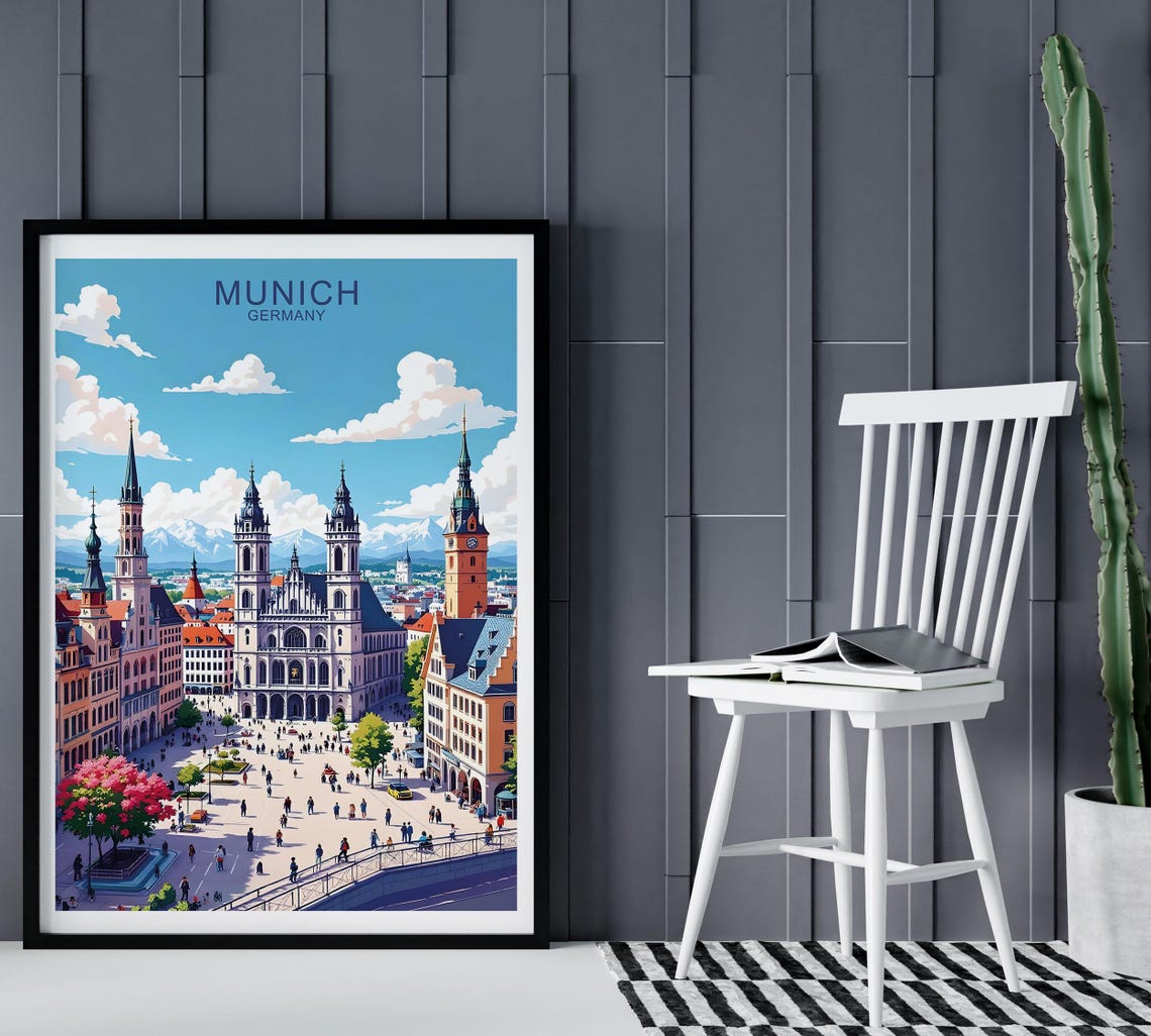 Munich Germany Old Town Square Cathedral Alpine Mountain View Poster - Image 2