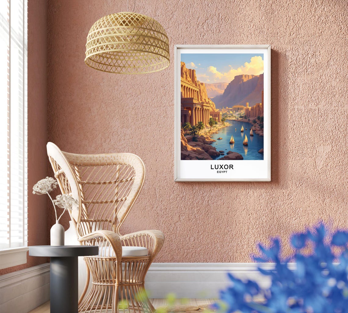 Luxor Egypt Nile River Felucca Sailboats Temple Cliffs Golden Poster - Image 2