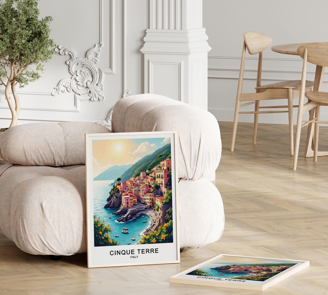 Cinque Terre Italy Colorful Clifftop Village Turquoise Coast Poster - Image 3