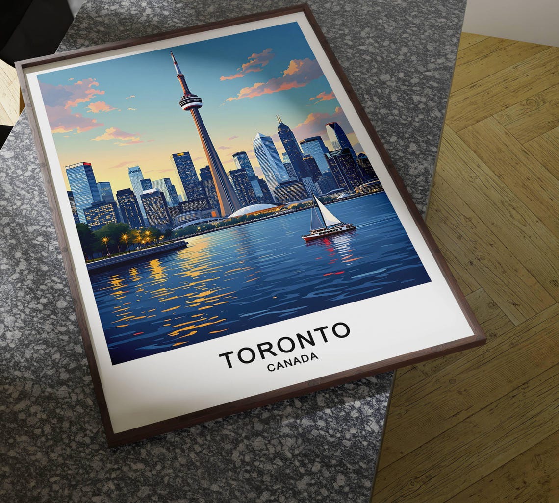 Toronto Canada CN Tower Skyline Harbor Sunset Sailboat Poster - Image 4