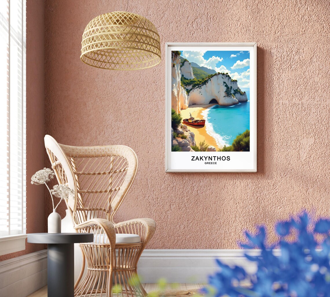 Zakynthos Greece Navagio Shipwreck Beach Turquoise Water White Cliffs Travel Poster - Image 2